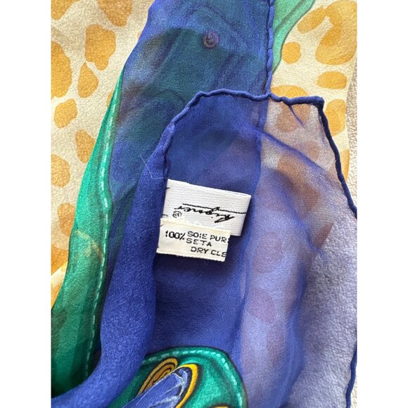 Etienne Aigner 100% Silk Scarf Made in Italy Tiger Leopard Print with Blue Borde - Picture 7 of 9